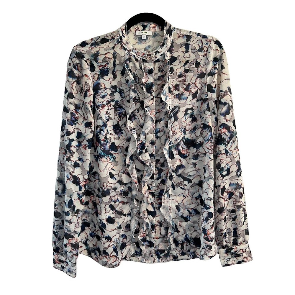 Reiss Louisa Colorful Abstract Printed Ruffle Long Sleeve Blouse